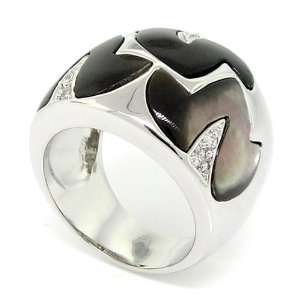  Sterling Silver Large Band/Cocktail Ring w/Black Mother of 