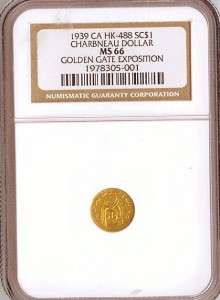 Rare 1939 Charbneau Gold So Called Dollar HK 488 NGC 66  