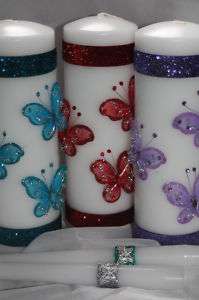 White Butterfly Wedding Unity Candle Set Any Color  