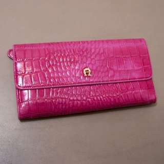 Womans Etienne Aigner Mock Croc Pink Leather Checkbook Wallet  