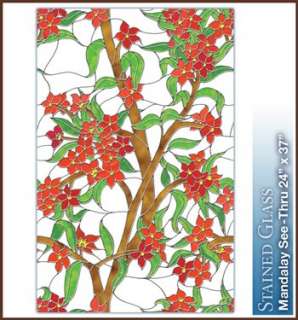   Stained Glass Decorative Window Film Red Flowers Vinyl Static Clings