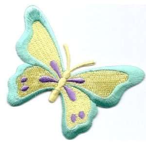   Pastel Aqua, Lavender & Yellow Embroidered Iron On Applique/Butterfly