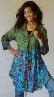   BLUE GREEN/BLOUSE TOP JACKET 2X 3X 4X BUTTON EMPIRE BABY DOLL  