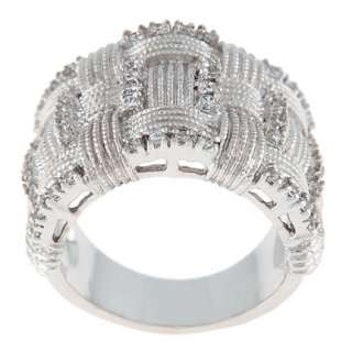 SILVER WEAVING STYLE CUBIC ZIRCONIA DOME BAND/ RING  