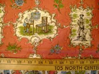 Vintage 50s COLONIAL SCENES Figural Cotton Fabric BTY  