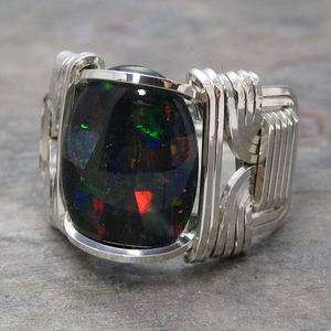   ManMade Fire Opal Cabochon Sterling Silver Wire Wrap Ring ANY size