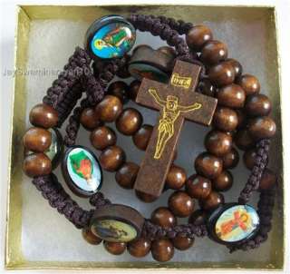 Catholic Wooden Rosary Beads Mans Necklace dk Brown 27 W/ Holy 