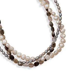 com Three Strand White and Peacock Pearl, Multicolor Quartz Necklace 