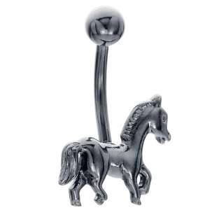   : Black Galloping Horse Anodized Titanium Belly Button Ring: Jewelry