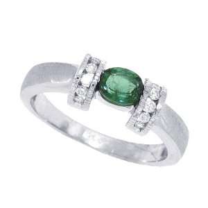  0.31Ct Oval Green Tourmaline Ring with Diamonds in 14Kt 