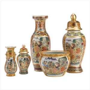  Asian Palace Porcelain Vase Urn Bowl Five Piece Set 