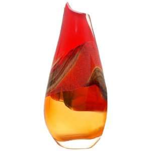  EccoMurano Hand Blown Large 17 Vase Red, Amber