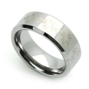  8MM Comfort Fit Tungsten Carbide Wedding Band Cross Patern Engraved 