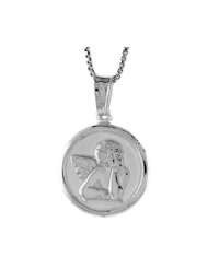 Sterling Silver Guardian Angel Medal, Made in Italy. 5/8 in. (17mm) in 