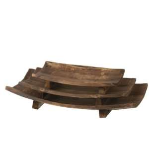   of 3 Decorative Rustic Wooden Curved Trays with Stands